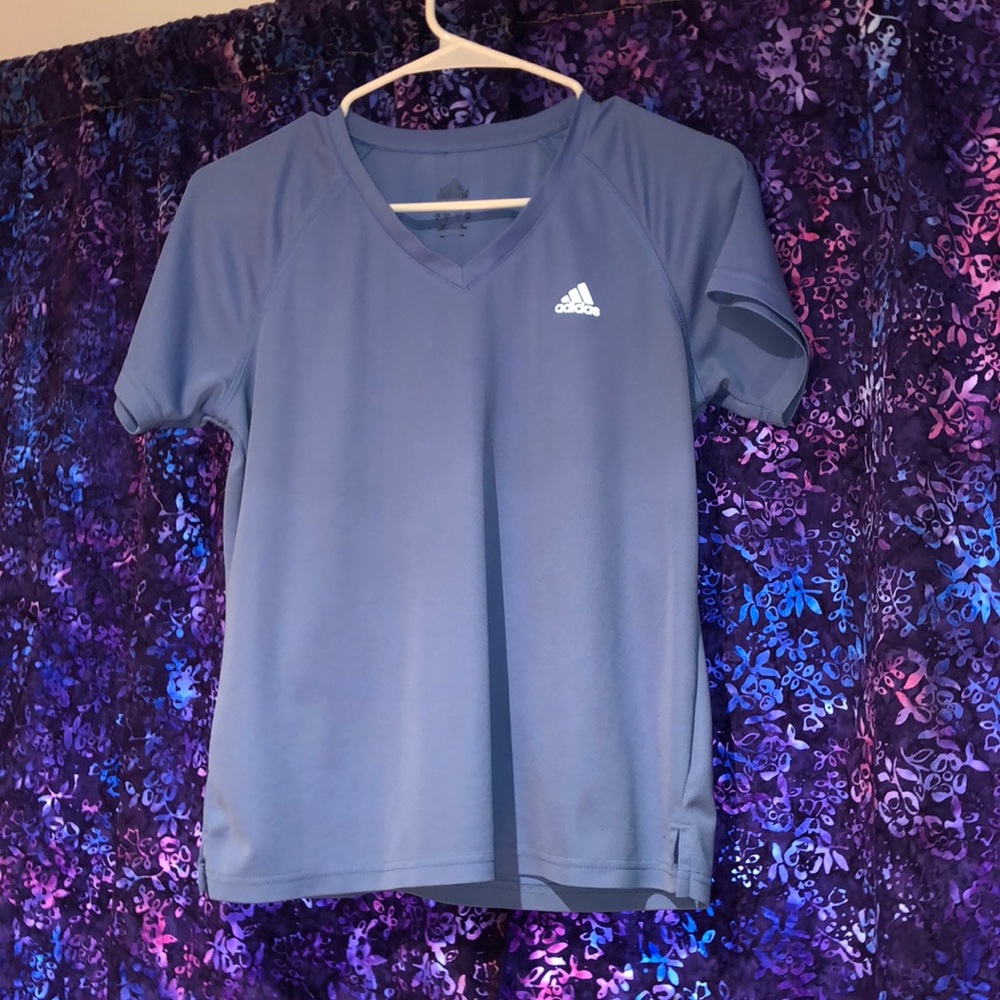 Adidas light blue athletic v-neck